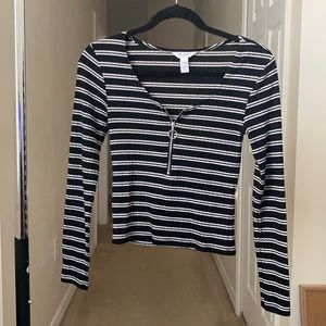 Long Sleeved Black and White Top